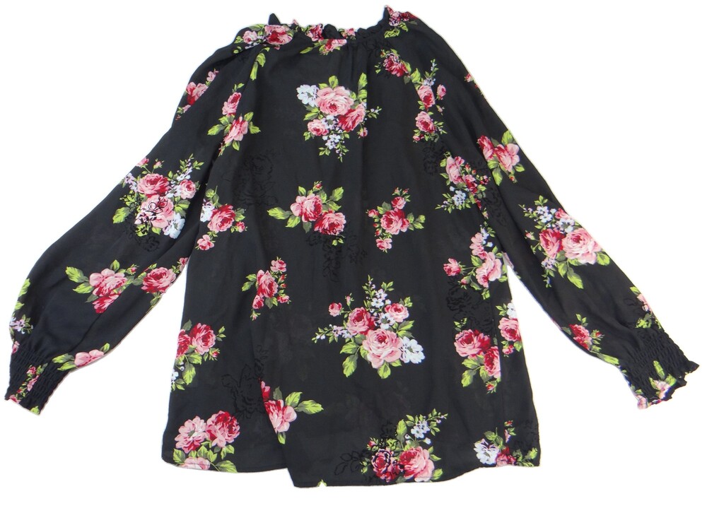 Time and Tru Medium Black Floral Long Sleeve Blouse